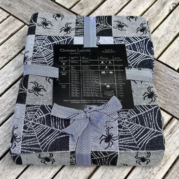 Halloween 60" x 84" Spiders Tablecloth Christian Lacroix Silver Black Oblong New - Picture 7 of 10
